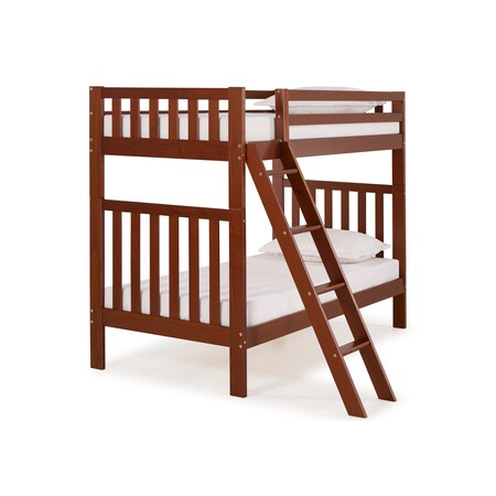 Aurora Twin Over Twin Wood Bunk Bed, Chestnut, Width: 42